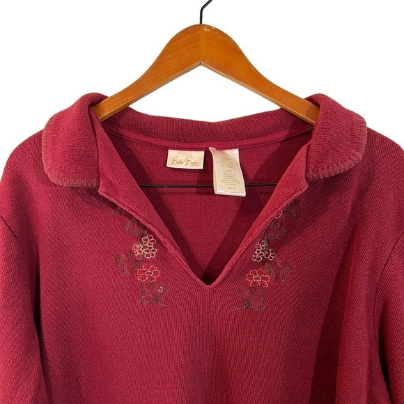 Bobbie Brooks Sweater Plus Size 18W 20W Red Flower Embroidered Collared Knit Top - Picture 3 of 8